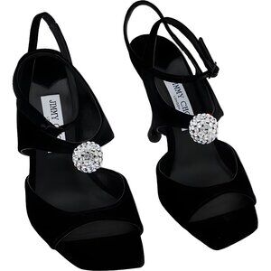 Jimmy Choo Velvet Crystal Orb Slingback Heels Black Designer Women Size EU 38